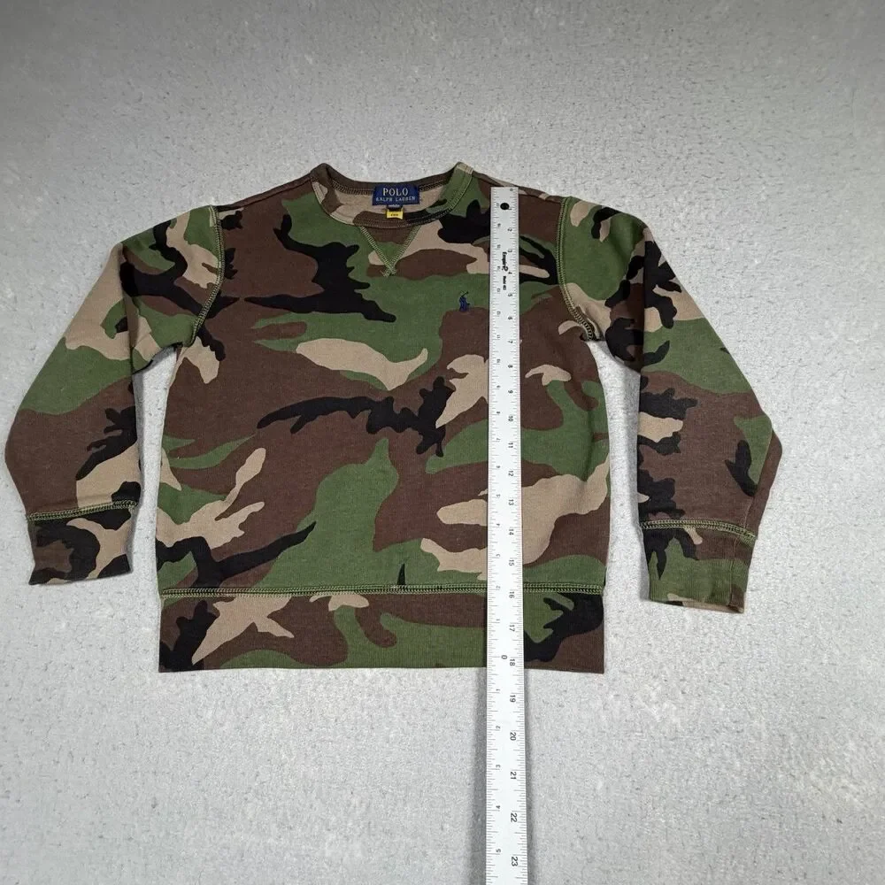 Polo Ralph Lauren Camo Sweater Kids Boys Size Small Green Brown Camouflaged Crew